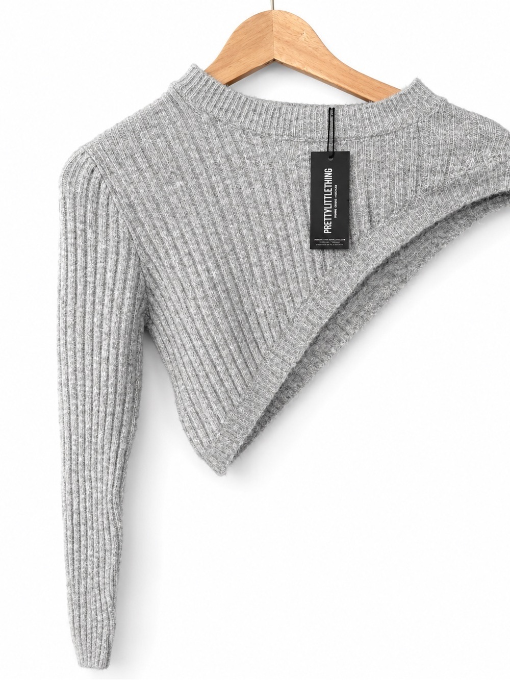 NWT-PrettyLittleThing One Shoulder Ribbed Knit Crop sweater-Gray